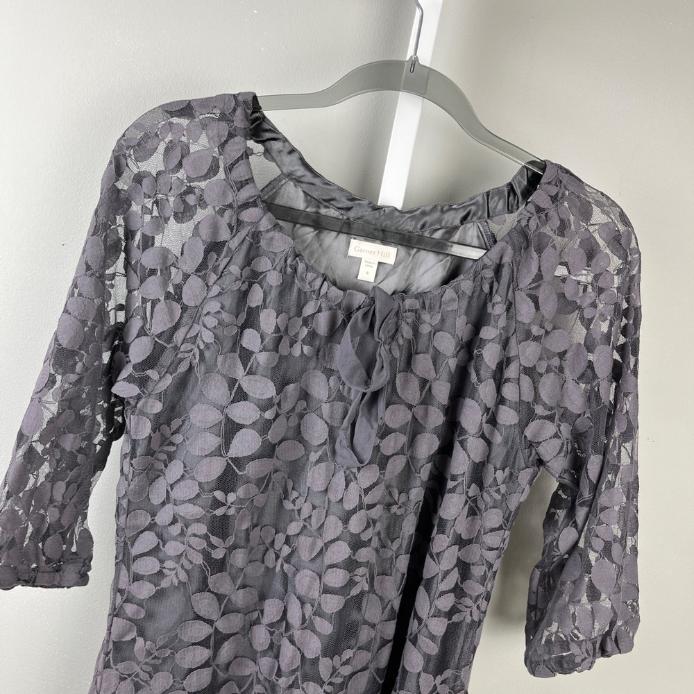 Garnet Hill Boheme Easy Lace‎ Dress Womens 8 Gray Satin Lined Boho Cocktail